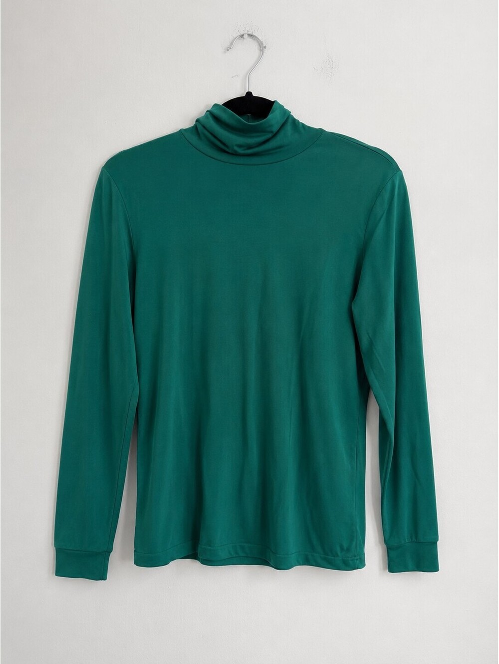 WinterSilks 100% Silk Turtleneck Top Green Long Sleeve Base Layer Unisex Size S